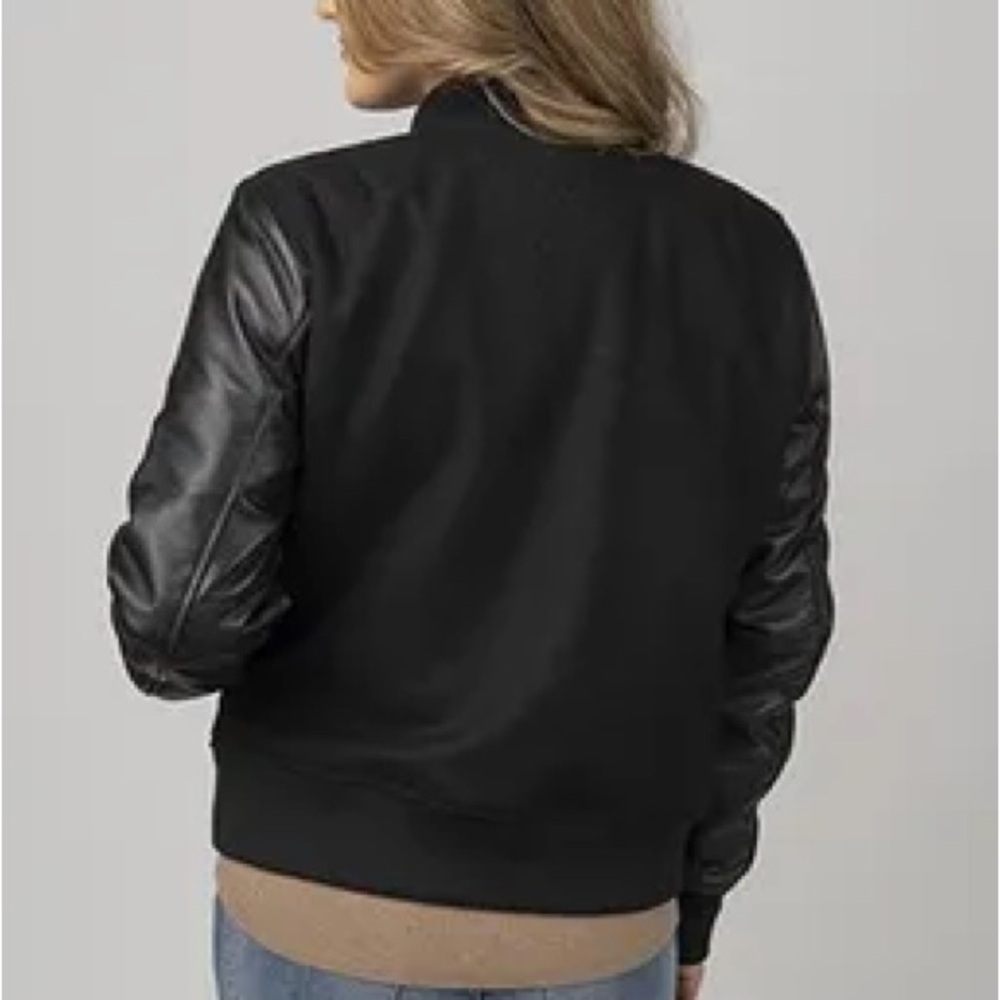 Burk’s Bay Black Women's Wool Leather Sleeve Varsity Jacket Sz M - Picture 9 of 9
